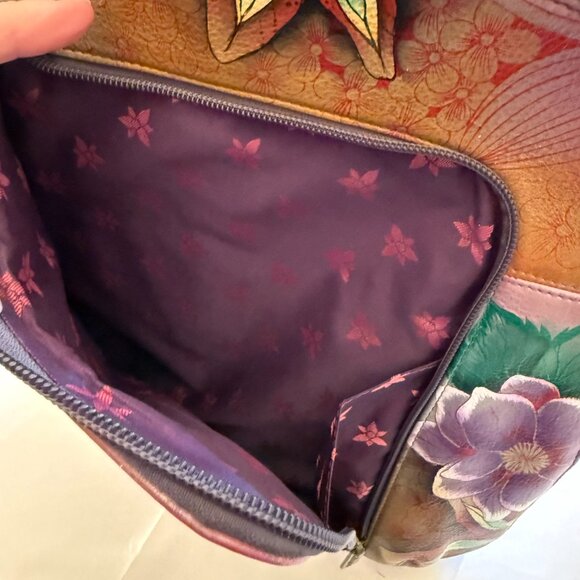 Anuschka handpainted backpack purse Blissful Bird design EUC main image 8